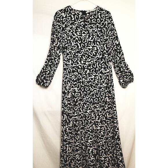 Zara Career Viscose Dress Black & White Maxi Length Balloon Sleeves SZ L - Picture 5 of 10